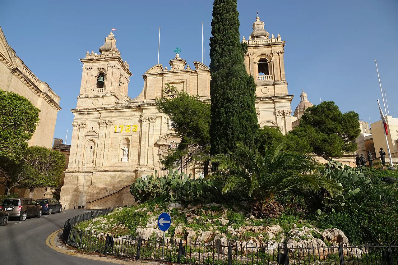 St Lawrence's Church in Birgu seen from the road.