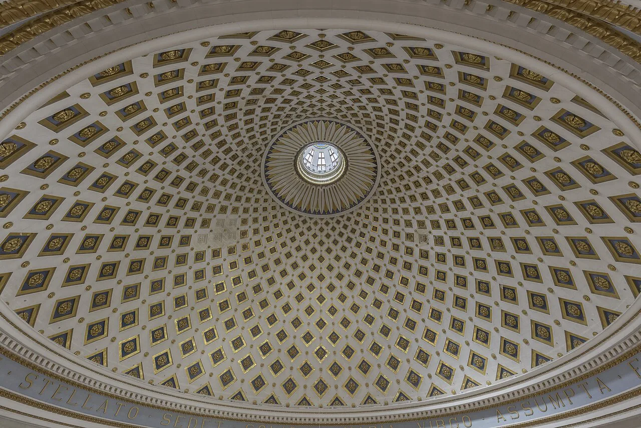 The vast dome ceiling of the Rotunda of Mosta.