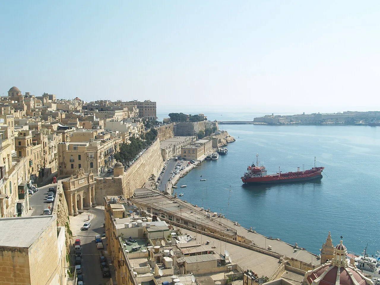 Valletta and Grand Harbour seen from above near Victoria Gate.