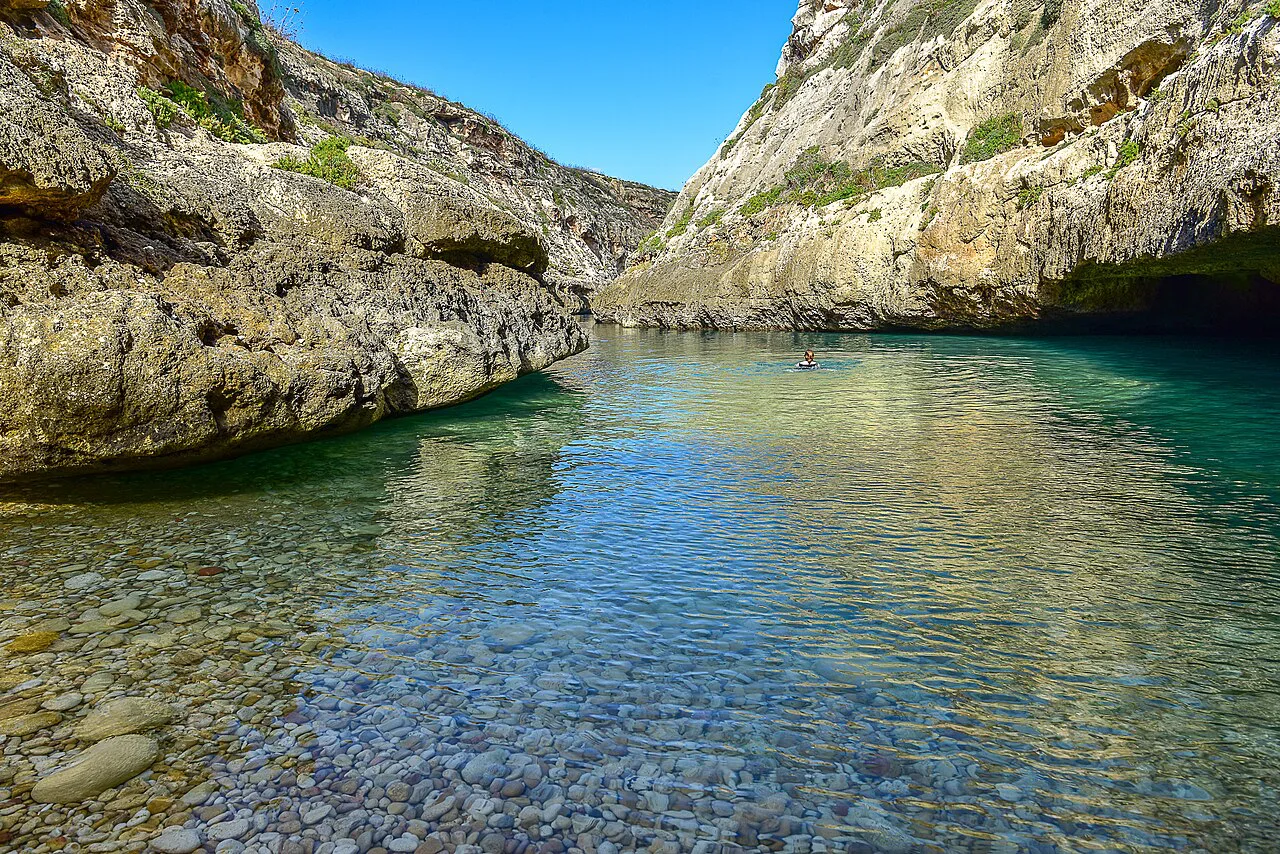 Clear water in the Wied il-Għasri valley, Gozo.