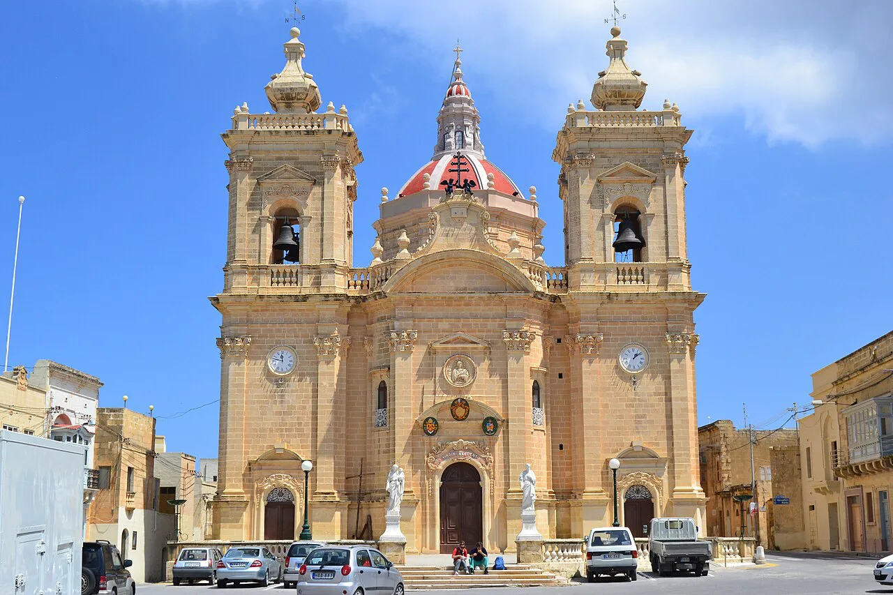 The twin-towered parish church in Xagħra, Gozo.