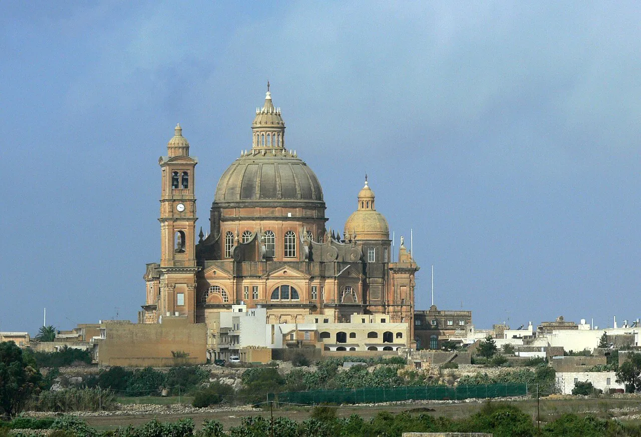 The Xewkija Rotunda rising above the village in Gozo.